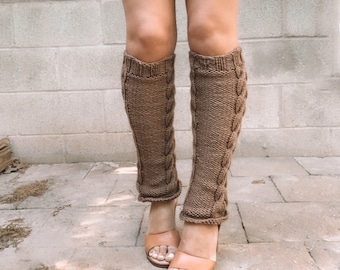 Cable knit knee high leg warmer, gift for her, tall leg socks women’s.