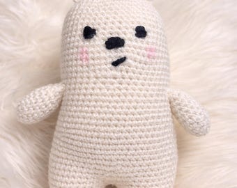 Handmade White Crochet Bear Plush – Amigurumi Stuffed Animal Toy – Nursery Decor Gift