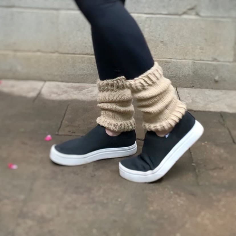 Knitted Ankle Warmers: Light Beige Acrylic Leg Warmers