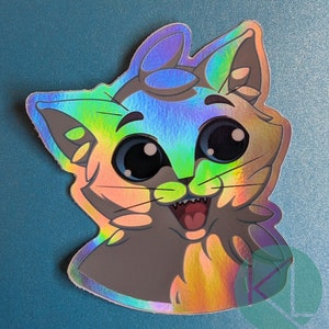 Holographic Rainbow Kitty Sticker - 2.5" Original Art