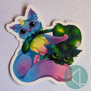 Rainbow Kitty & Space Cat Sticker - 3" Original Art