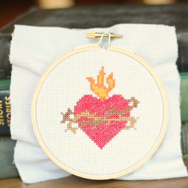 Sacred Heart of Jesus Cross Stitch Pattern // Catholic Cross Stitch Template