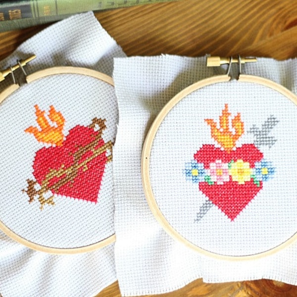 Immaculate Heart AND Sacred Heart Cross Stitch Patterns // Catholic Cross Stitch Template