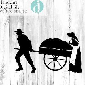 Handkar Pionier vector grafische svg pdf png jpg vinyl gesneden bestand ambachtelijke bestandsafbeelding illustraties 1 kleur Mormon trail zion 1847