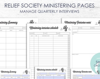 Relief Society Ministering Binder pages Schedule Quarterly Interview questions Summary page Printable | Ministering Sisters