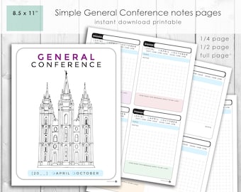 General Conference Notes: Printable Workbook Journal (8.5x11) (Instant Download)