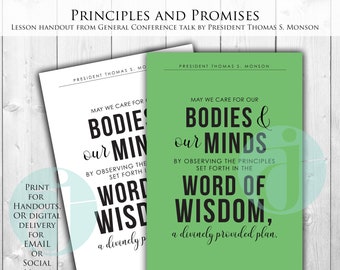 Principles and Promises Handout | Printable | digital download | Thomas S. Monson | Word of Wisdom | come follow me for Youth D&C 89