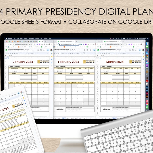 2024+ Primary Presidency Planner GOOGLE SHEETS Calendar Meeting Agenda Lessons Baptisms Birthdays Teachers Activities paperless digital