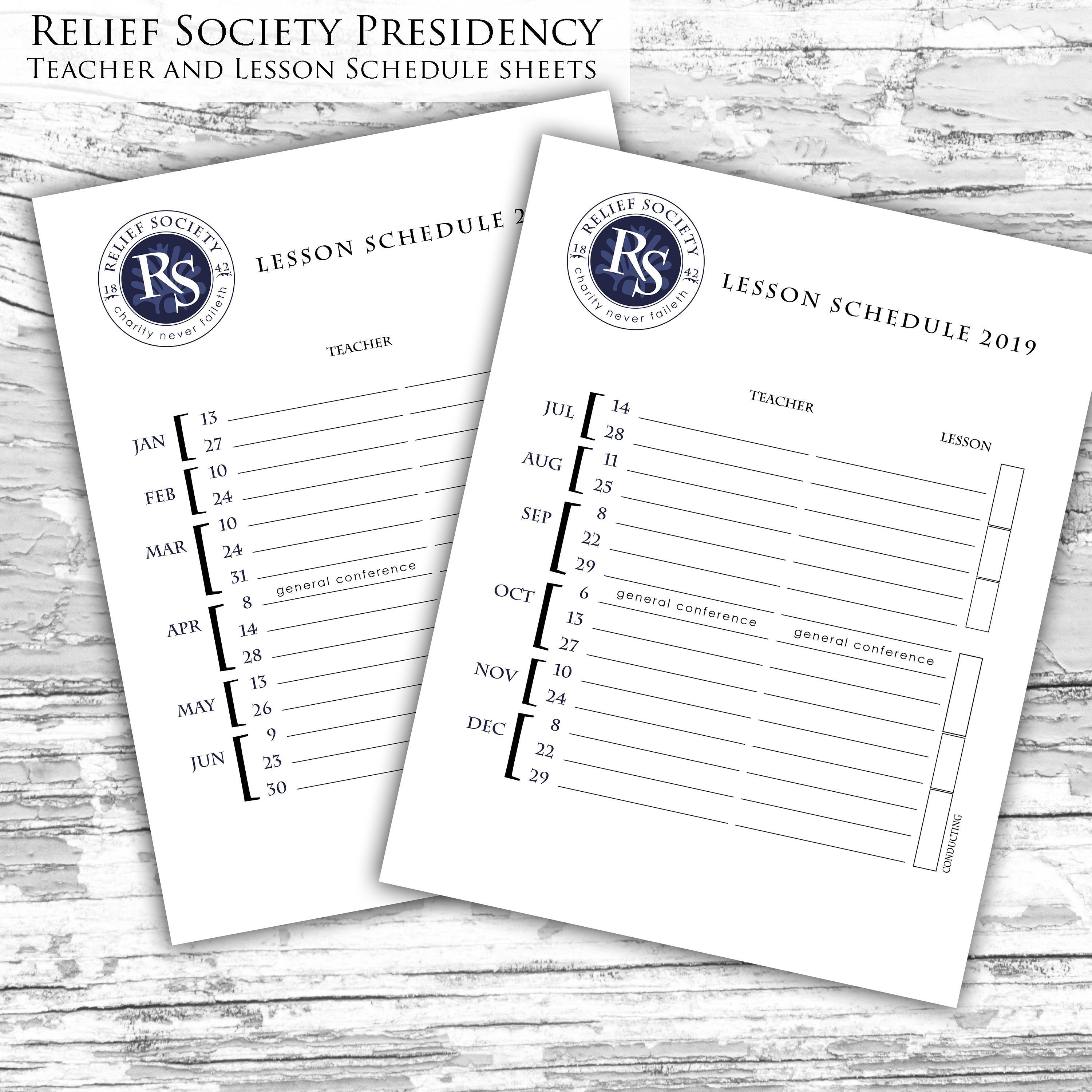 2019 LDS Relief Society Teacher and Lesson schedule planning Etsy
