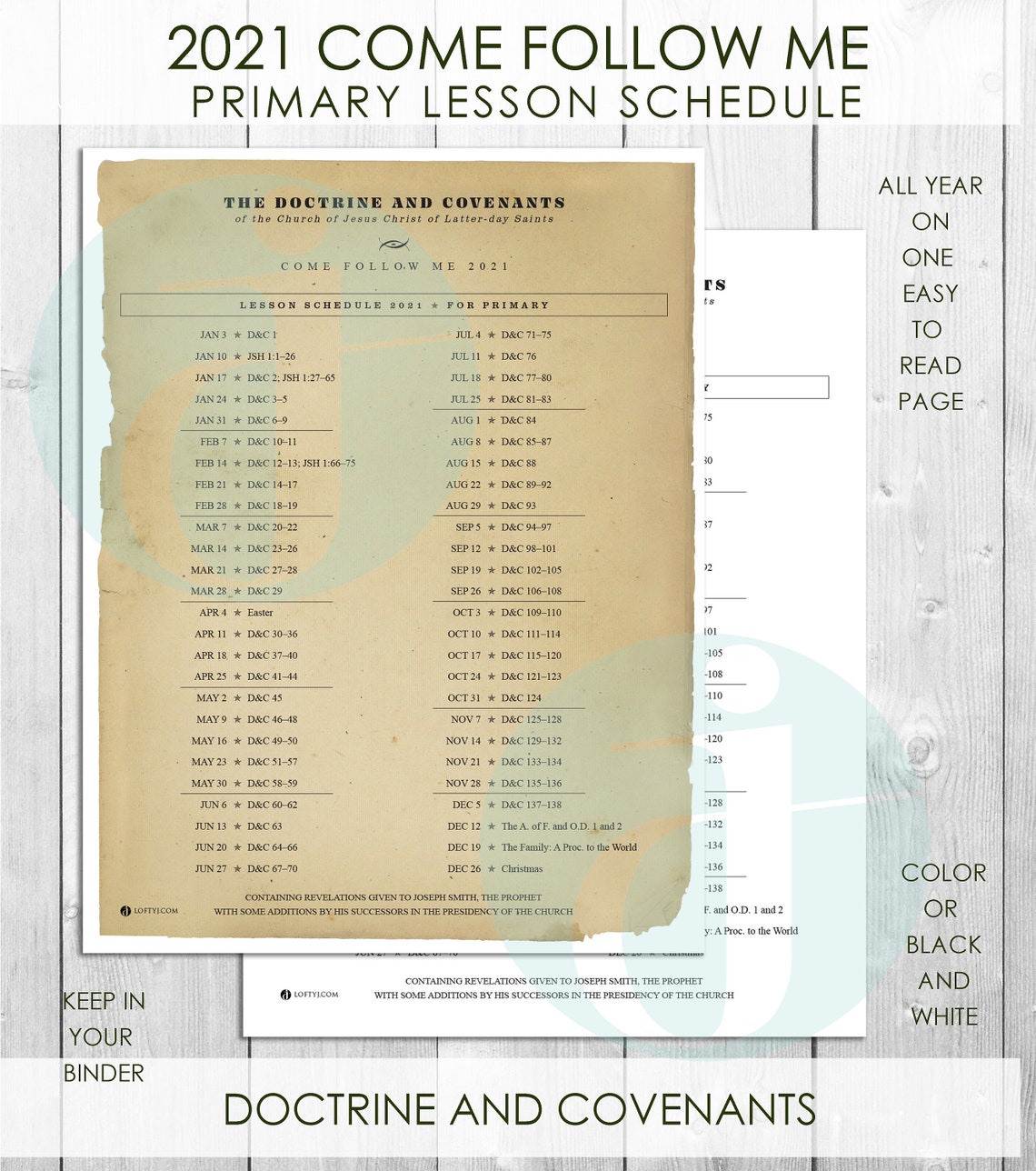 Primary Lesson Schedule 2021 Come Follow Me for Primary The | Etsy