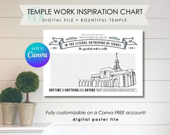 Bountiful Utah Temple Work Chart, Family History Inspiration Poster (Digital PDF)