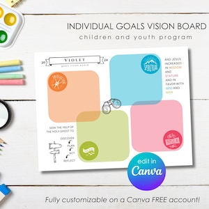 Children&#39;s Vision Board Poster: Goal Setting Template (Canva Editable, Printable)