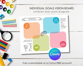 Children's Vision Board Poster: Goal Setting Template (Canva Editable, Printable)