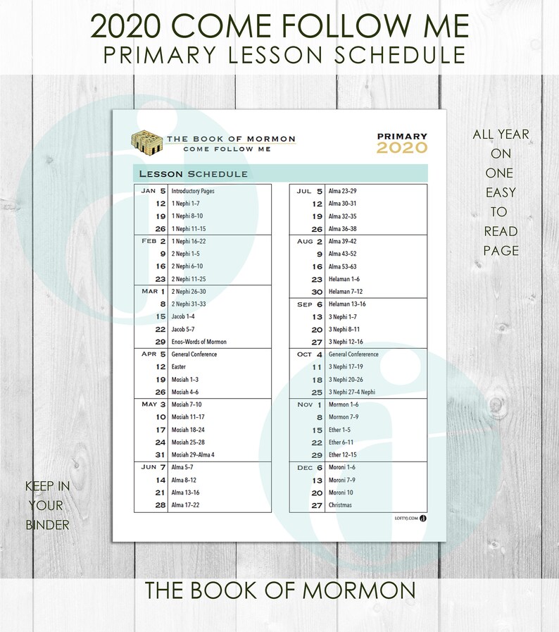 Primary Lesson Schedule 2020 Come Follow Me for Primary The | Etsy Primary Lesson Schedule 2020 Come Follow Me for Primary The | Etsy
