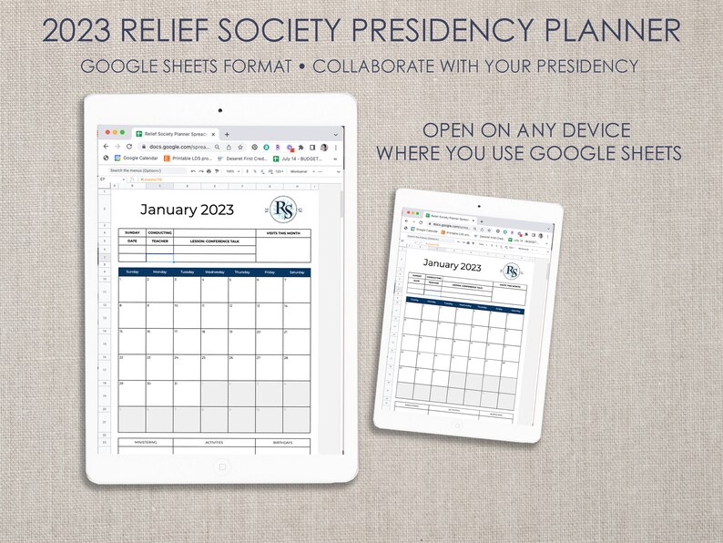 GOOGLE SHEETS 2023 Relief Society Presidency PLANNER Calendar Etsy