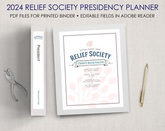 2024 Relief Society Presidency Print PLANNER Binder Covers Meeting Agenda Teaching Calendar Ministering Temple Family History Missionary