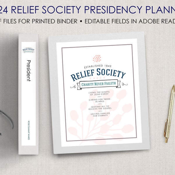 2024 Relief Society Presidency Print PLANNER Binder Covers Meeting Agenda Teaching Calendar Ministering Temple Family History Missionary