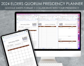 2024+ Google Sheets Elders Quorum Presidency PLANNER Calendar Meeting Agenda Lessons Ministering Temple Family History Missionary paperless
