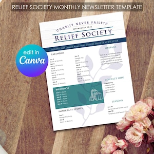Relief Society Newsletter Template: Editable Calendar, Agenda (Canva Download)