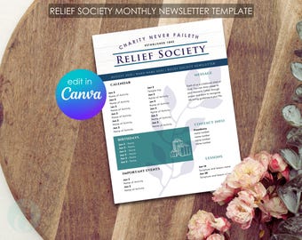 Relief Society Newsletter Template: Editable Calendar, Agenda (Canva Download)