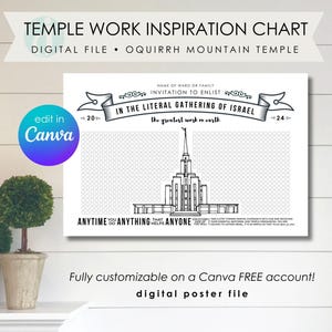 Oquirrh Mountain Temple Work Poster PDF Diagramm für Familien Mündel Familiengeschichte Genealogie Taufen Endowment Versiegelung Forschung Canva