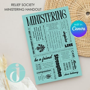 Ministering As The Savior Does Handout Printable digital download Relief Society Ministering Sisters Canva Template Young Women flyer