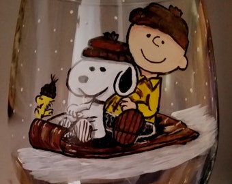 Charlie Brown & Snoopy on Wine Glass