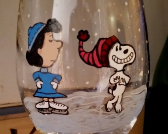 Lucy & Snoopy wine glass