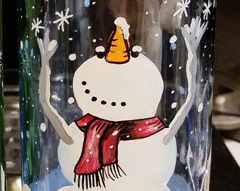 Snowman on decorative bottle
