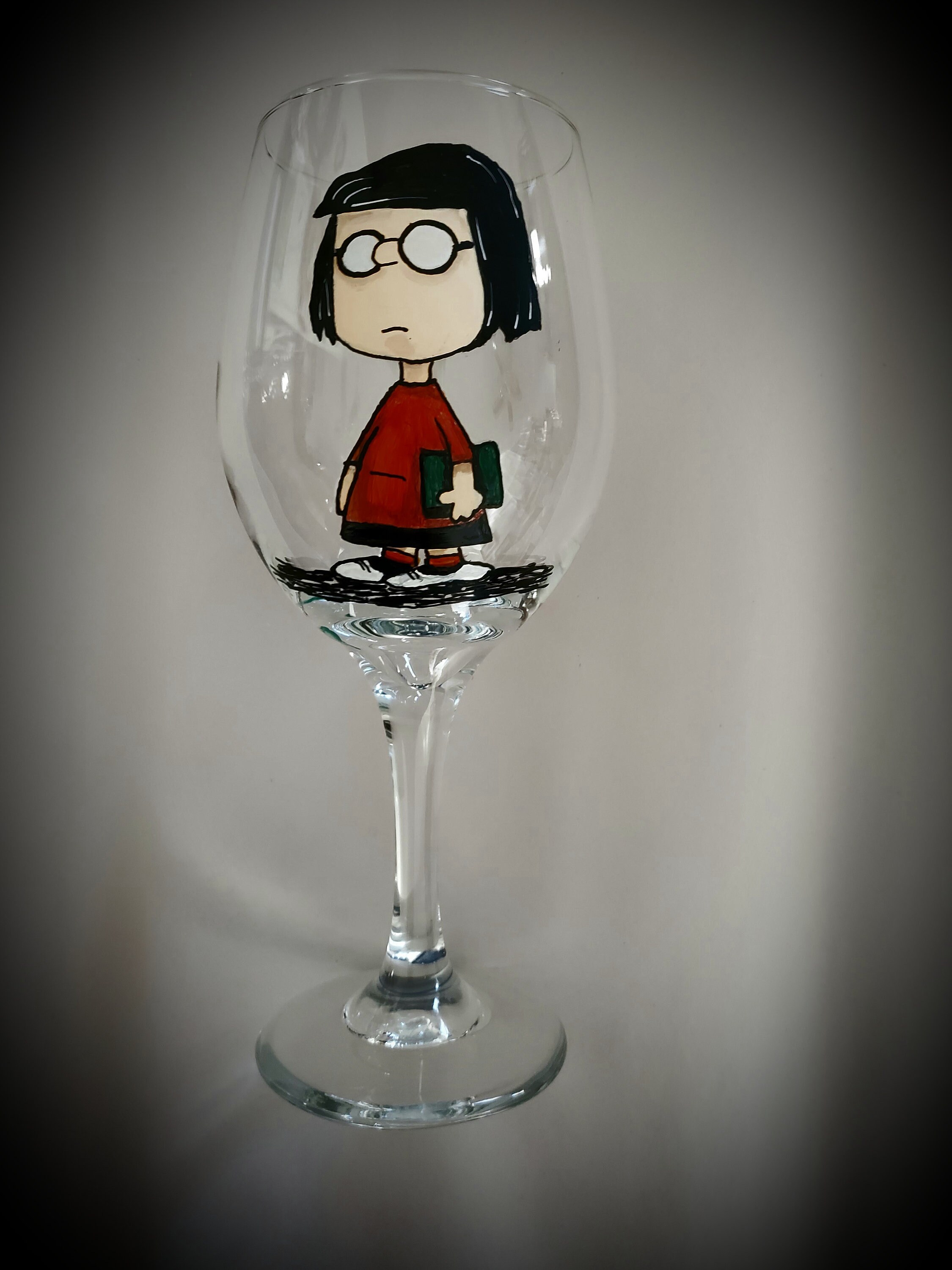 decorative snoopy inspired baron peanuts gang hand painted wine glass – Dez  Designs