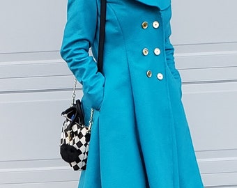 YUNY Women Cups Stand Collar Cashmere Wool Blends Swing Hood Pea Coat Navy Blue M YUNY Women Cups Stand Collar Cashmere Wool Blends Swing Hood Pea Coat Navy Blue M