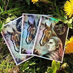 Witcher Geralt y Roach pegatina - Holograma vinilo pegatina - witcher - bestias - invierno - regalo mágico - Wild Hunt - portátil coche caja fuerte