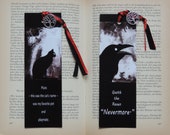 edgar allan poe inspired bookmark2 : cat pluto + quoth the raven nevermore / reading suspense / winter gift for friends or your own book