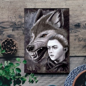 Tarjeta chica y lobos / dama lobo / regalo mágico