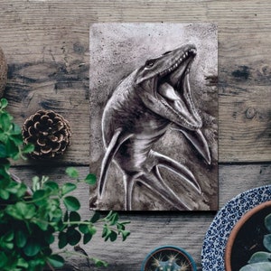 Art card mosasaurus/ brachiosaurus / jurassic world / creature / prehistoric / nursery winter decoration / magical gift family / friends image 1