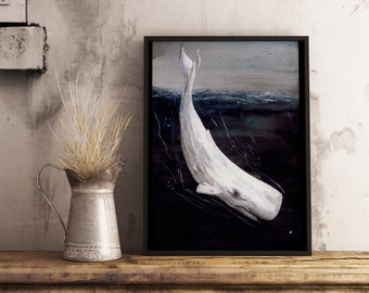 Artprint Moby Dick / Whale / Spermwhale / jurassic world / sealife / ocean mermaid nursery  decoration, magical gift family / melville