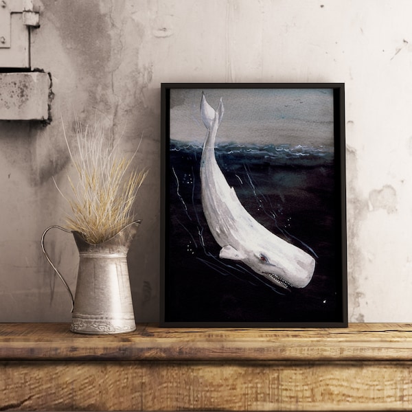 Kunstdruck Moby Dick / Wal / Spermwhale / Jurassic World / Meerleben / Meerjungfrau Kinderzimmer Dekoration, zauberhaftes Geschenk Familie / melville