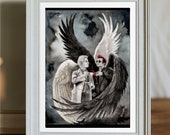 Good Omens Aziraphale and Crowley  artprint A4 - angel and demon - winter decoration - magical gift for friend lover