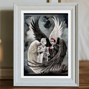 Stampa artistica Good Omens Azraphale e Crowley A4 - angelo e demone - decorazione invernale - regalo magico per l'amico amante