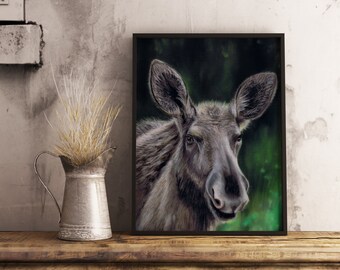 Wildlife animal artprint moose / animal lovers / perfect gift for you or friends / winter home decoration