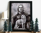 Geralt of Rivia witcher artprint A4 - White Wolf - toss a coin to your Witcher - winter decoration - magical gift for friend geraltlover