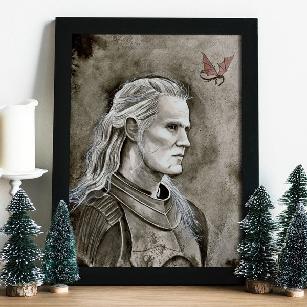 HOTD :  Daemon Targaryen artprint / Aegon / Dragonrider / Vhaegar / inked decoration , magical gift for family or friends / Home