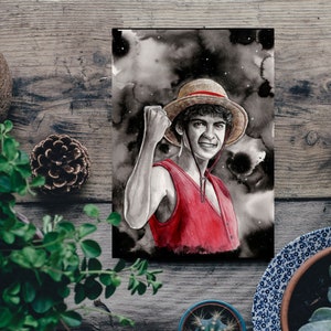 OP : Luff y artprint card / Pirate king / décoration encrée, cadeau de Noël magique pour la famille ou les amis / superbe décoration de la maison