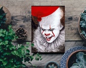 Card pennywise / red button / creature / scary clown / winter decoration, magical gift family / friends /christmas gift