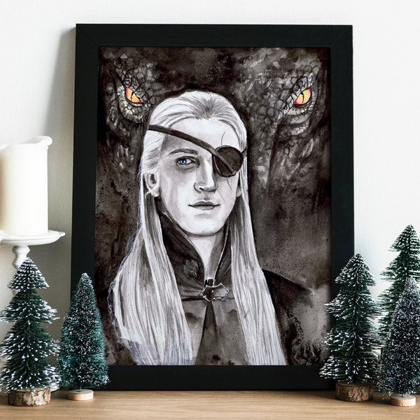 HOTD :  Aemond Targaryen artprint / Daemon / Dragonrider / Vhaegar / inked decoration , magical gift for family or friends / Home