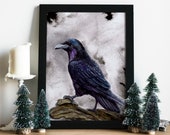 Raven art Print A4 :  Bird / Corvus Corax / Fantasy / raben / Nice winter decoration, magical gift for family/ friends / Home