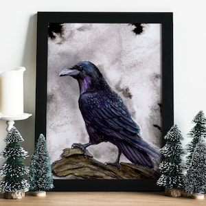 Raven art Print A4 : Pájaro / Corvus Corax / Fantasía / raben / Bonita decoración de invierno, regalo mágico para la familia / amigos / Inicio
