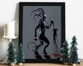 Krampus art card / inked december decorationi / , magical yule gift for family or friends / great home decoration