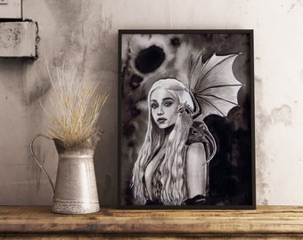 Daenerys Targaryen dragon artprint / Ambition Queen / Stormborn / Drogon / Fantasy / Nice decoration, magical gift for family/ friends