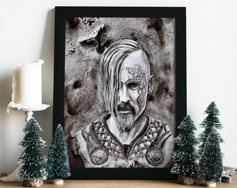 Vikings :  Halfdan artprint / Ragnar / harald / norse mythology / Wikinger / inked decoration , magical gift for family friends / Home